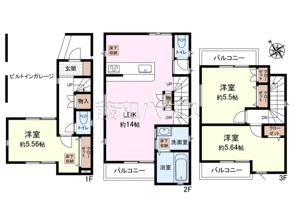 間取図　お子様やペットを見守りながら家事ができる対面式キッチン　【所沢市大字上安松】