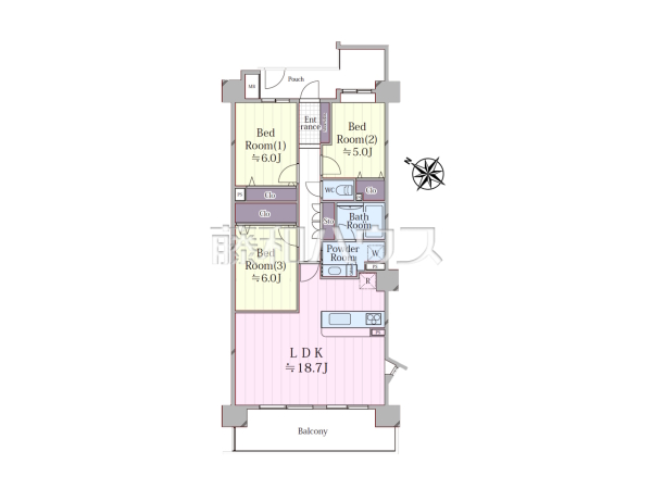 ≪間取図≫ご家族が集うリビングは広さゆったり約18.7帖☆【コスモ・ザ・パークス調布多摩川】