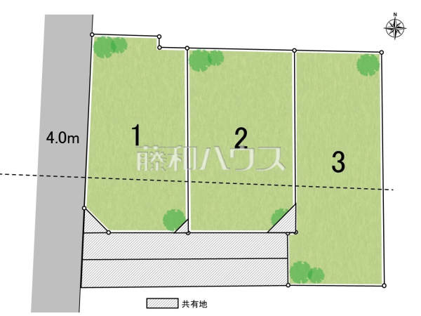 全体区画図　【三鷹市牟礼５丁目】 見学はしたいけど、なかなか時間が取れない・・・そんな方に出勤前や仕事終わりにマイホームを見学できるサポートをいたします。 