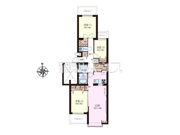 ≪間取図≫約15.5帖のゆったりリビング。家族でテーブルを囲む素敵な時間をお愉しみ下さい。 【藤和上北沢ホームズ】
