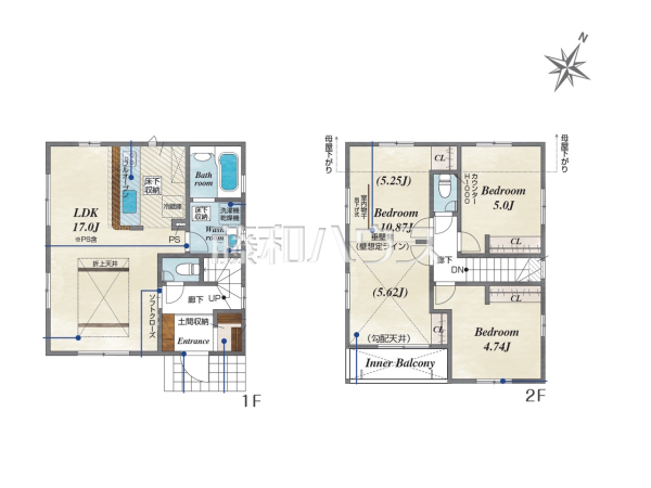 間取図　【沖縄市美里仲原町】
玄関に土間収納を設置し、収納スペースが豊富になった3LDKの間取り