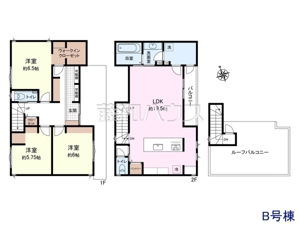 ≪間取り図≫ 広々としたルーフバルコニーにイスとテーブルを並べれば、プライベートなカフェスペースとなります。お天気の良い日には優雅なティータイムが楽しめます。 　【狛江市西野川２丁目】