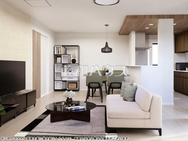 1号棟　完成予想図（内観）　【清瀬市竹丘３丁目】 
家族や仲間が集うLDKは約16.5帖あり、ゆったりと寛げる空間です。　