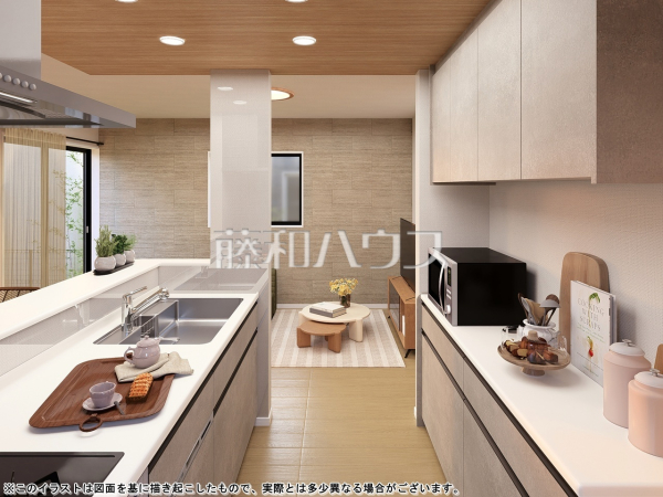 2号棟　完成予想図（内観）　【清瀬市竹丘３丁目】
対面式のカウンターキッチンは、いつでもご家族を感じられる空間作りの重要ポイントになりそうです。　