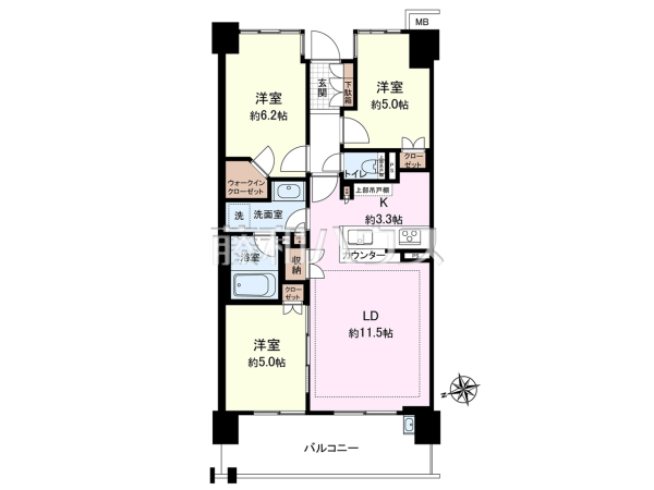 ≪間取り図≫リビングに床暖房があるので足元ぽかぽか、家族の集まる空間を暖めます。　【アデニウム府中白糸台】