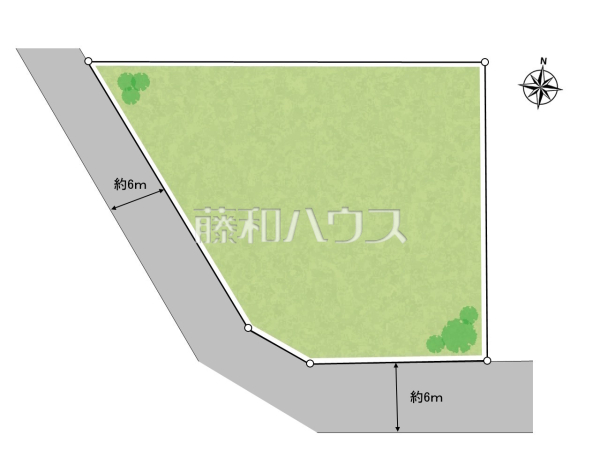 区画図　【所沢市松が丘１丁目】　南西角地のため、開放感がございます。