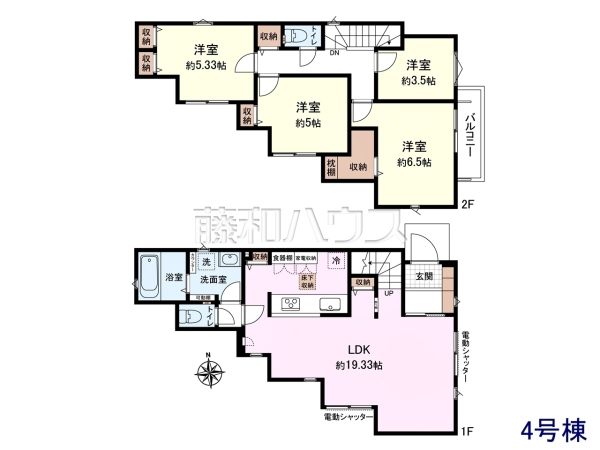≪4号棟　間取図≫家族が毎日顔を合わせられるよう階段はリビング内に設けました。　 　【調布市深大寺南町５丁目】
