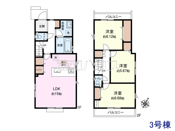 3号棟　間取図　【東久留米市浅間町３丁目】 平日のご案内も可能です。まずはお気軽にお問合せ下さいませ。 