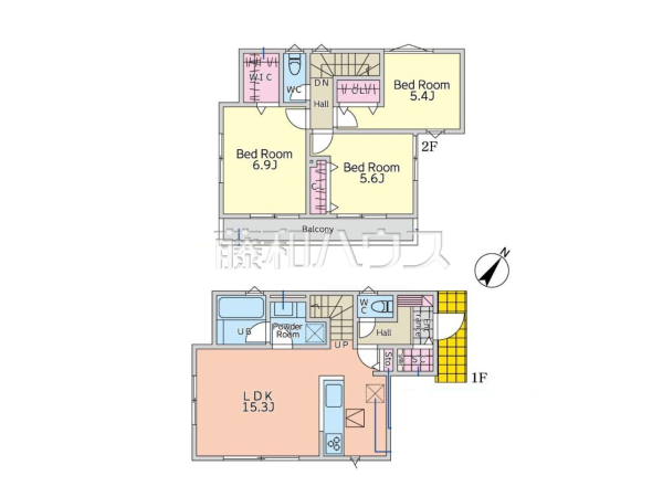 間取図　【日野市新町３丁目】全室南向きの居室のため、冬でもあたたかい陽射しが入り込み過ごしやすいプライベート空間となります。