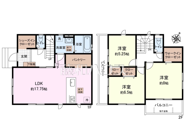 ≪間取図≫キッチンスペースにあるパントリー収納は食品等のストックに便利【清瀬市中清戸２丁目】