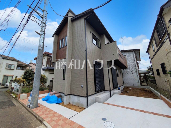 外観　【日野市落川】
完成前ですがご見学できます。通常ではなかなか見ることのできない建物構造も、建築中だからこそご覧になれます。　