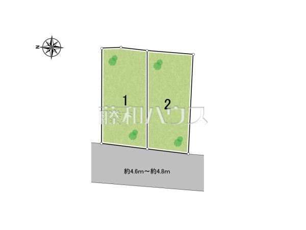 全体区画図　【八王子市元横山町１丁目】土地の形が整っているため、土地全体を有効活用することができ住宅設計がしやすい形です。間口が広く、玄関等のアプローチや駐車スペースの設置等も思いのままです。

