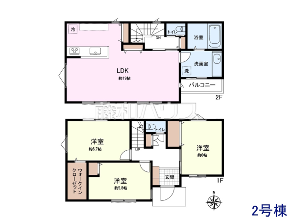 建物プラン例（間取図）　【小金井市桜町１丁目】　[参考プラン] 建物価格：2,050万円（税込）　建物面積：92.34m&sup2;