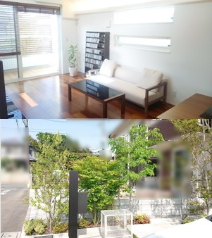 あーでもない、こーでもないと考えながら建てた自宅です。2階LDKにしましたので、LDKはいつでもとても明るいです。植栽もたくさん植えました。1年中緑を楽しめて姿の美しい常緑樹のソヨゴや、落葉樹ですが株立ちの幹に味わいがあるアオダモ、膨大な手間がかかってお手入れはとても大変ですが紅葉の待ち遠しいイロハモミジ、2階の屋根まで届く巨大なシンボルツリーにしたシマトネリコ、玄関横の目隠しに、白いリボンみたいな可愛い花の咲くヤマボウシや、シュッと美しいたたずまいのエゴノキなど植えました！