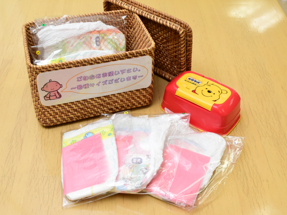 オムツ・おしりふきをご用意しておりますので、ご自由にお使いください！