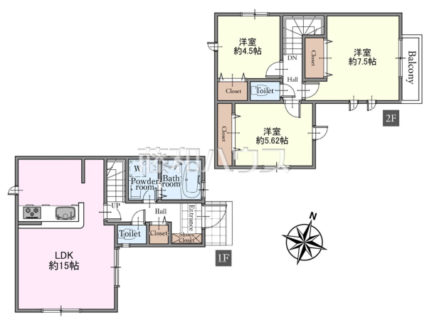 間取図　【練馬区向山４丁目】使い勝手の良い3LDK♪　玄関ホール収納や階段下収納など、空間を活用した間取りです。