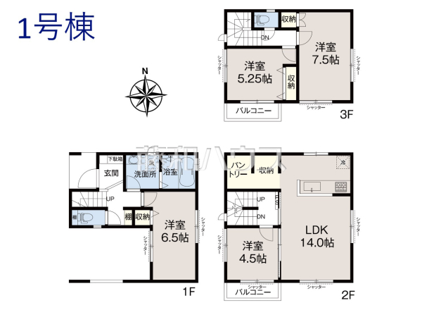 1号棟 間取図 【東大和市奈良橋6丁目】 1号棟 間取図 【東大和市奈良橋6丁目】