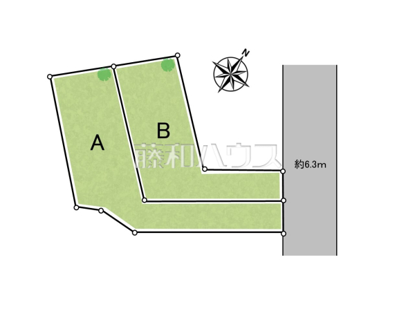 全体区画図 【八王子市犬目町】
前面道路はゆとりの6.3m。車の出し入れも楽々です。 全体区画図 【八王子市犬目町】
前面道路はゆとりの6.3m。車の出し入れも楽々です。