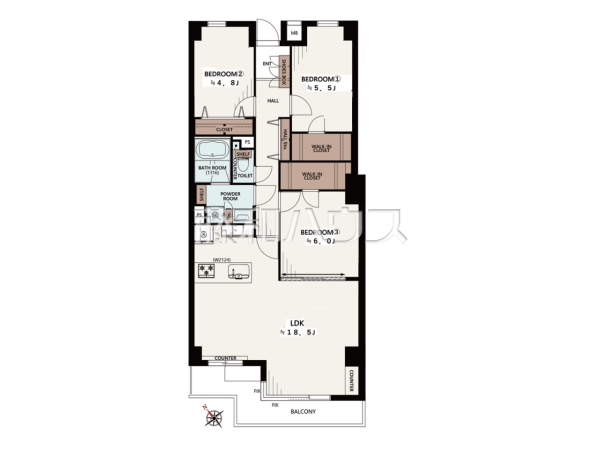 間取図 【ザ・スクエア】WIC×2と収納力に富んだ3LDKの間取りになります。 間取図 【ザ・スクエア】WIC×2と収納力に富んだ3LDKの間取りになります。