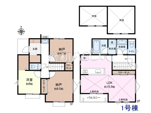 1号棟 間取図 対面式のカウンターキッチンは、いつでもご家族を感じられる空間作りの重要ポイントになりそうです 【小平市仲町】