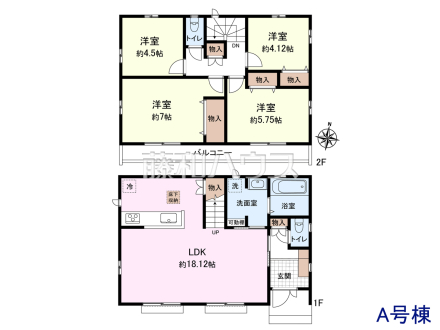 ≪A号棟 間取図≫ご家族が集うリビングは広さゆったり約18.12帖☆【府中市日新町5丁目】
