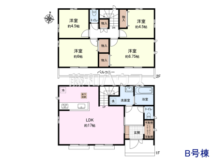≪B号棟 間取図≫全居室角部屋仕様で2面採光を実現 【府中市日新町5丁目】