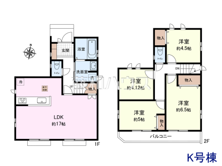 ≪K号棟 間取図≫ 全居室角部屋仕様で2面採光を実現【府中市日新町5丁目】