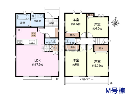 ≪M号棟 間取図≫各居室に収納スペース完備!【府中市日新町5丁目】