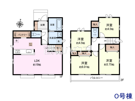 ≪O号棟 間取図≫キッチンスペースにあるパントリー収納は食品等のストックに便利【府中市日新町5丁目】