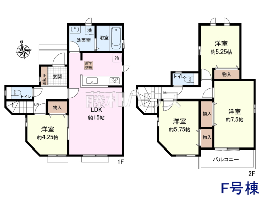 ≪F号棟 間取図≫主寝室は南面に面した7.5帖の陽だまりスペース♪【府中市日新町3丁目】