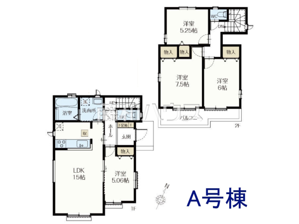 A号棟 間取図 【東村山市富士見町3丁目】 A号棟 間取図 【東村山市富士見町3丁目】