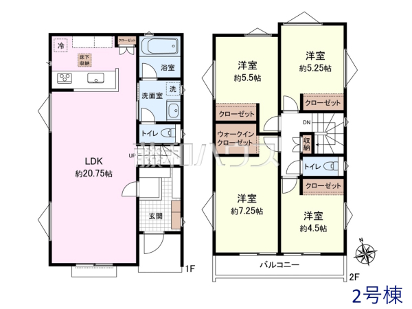 間取図 【日野市大坂上3丁目】大きなソファーを置いても圧迫感がない約20帖の広々LDK。全居室角部屋仕様で2面採光を実現した間取り! 間取図 【日野市大坂上3丁目】大きなソファーを置いても圧迫感がない約20帖の広々LDK。全居室角部屋仕様で2面採光を実現した間取り!