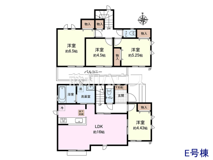 ≪E号棟 間取図≫全居室南向きで明るく、冬場でも太陽の日差しで室内ぽかぽかです!【府中市日新町3丁目】