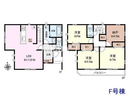 ≪F号棟 間取図≫ ご家族のコミュニケーションが広がるリビングイン階段【府中市日新町3丁目】