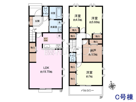 C号棟 間取図 【八王子市弐分方町】