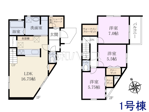 1号棟 間取図 【国立市谷保】 1号棟 間取図 【国立市谷保】