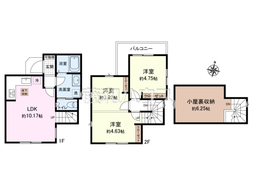 ≪間取図≫ 2階には2ドア1ルームの洋室。お子様の成長に合わせ、小さいころは同じ部屋で、大きくなったら間仕切りすることも可能です!【東久留米市本町4丁目】