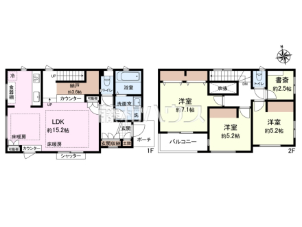 間取図 リビングに床暖房があるので足元ぽかぽか、家族の集まる空間を暖めます。【東久留米市八幡町3丁目】