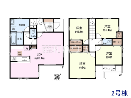 2号棟 間取図 【日野市東豊田2丁目】