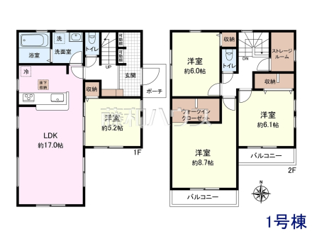 1号棟 間取図 【東村山市諏訪町2丁目】