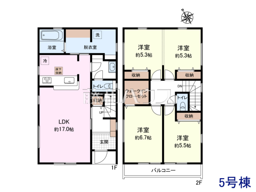 ≪5号棟 間取図≫大容量のウォークインクローゼットでお部屋をスッキリきれいに保てます。 【府中市清水が丘2丁目】