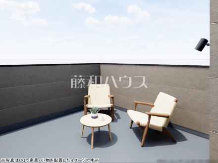 広々としたルーフバルコニーにイスとテーブルを並べれば、プライベートなカフェスペースとなります。※完成予想図※ 【朝霞市本町2丁目】/撮影日2026/06/26