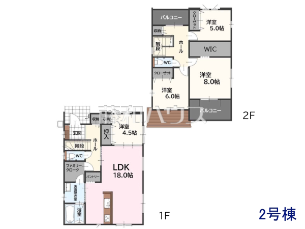 2号棟 間取図 【糟屋郡粕屋町戸原東1丁目】 2号棟 間取図 【糟屋郡粕屋町戸原東1丁目】