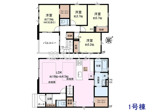 1号棟 間取図 【福岡市早良区次郎丸3丁目】