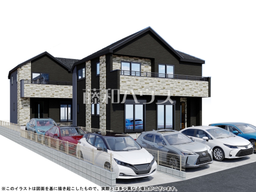完成予想図(外観) 【日野市南平2丁目】
モノトーンを中心とした配色の現代的なデザイン。直線的ですっきりとしたスクエアなデザインが、お客様のお住まいを都会的に印象づけます。