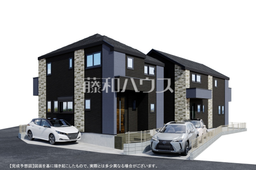 ≪完成予想図・外観パース≫ 季節を問わず賑わいをみせる街を背景に広がる住宅エリア。天高い青空を見上げて建つ姿は、静かな住宅街に溶け込みながらやさしい香りを放つことでしょう。【東久留米市浅間町2丁目】