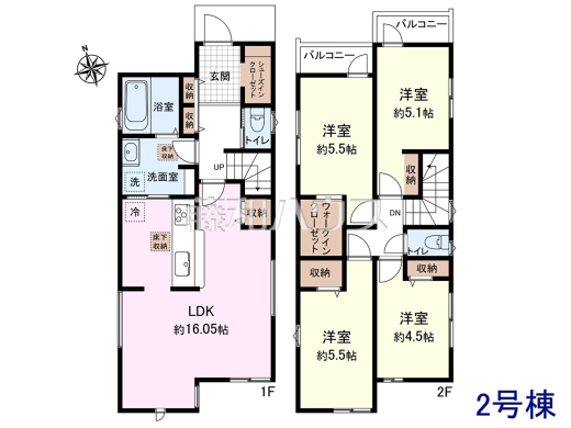 ≪2号棟 間取図≫各部屋に収納も完備されるため、部屋もしっかり片付きそうですね♪【府中市幸町2丁目】