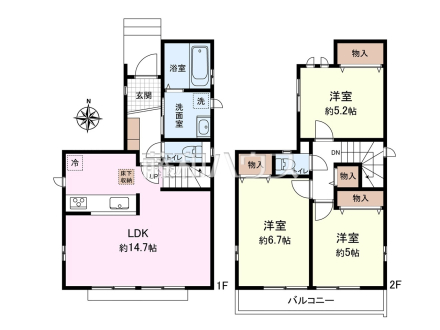 B号棟 間取図 【日野市西平山2丁目】