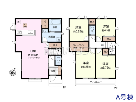 ≪A号棟 間取図≫家族が集まるリビングに階段を設ける事で、自然と家族のコミュニケーションが広がります。【府中市南町6丁目】