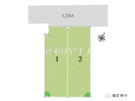 ≪全体区画図≫ 前面道路はゆとりの5.25m。車の出し入れも楽々です。 【世田谷区北烏山1丁目】